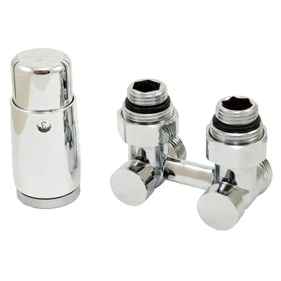 Комплект узла нижнего подкл SCHLOSSER угловой STANDARD 3/4" (хром) с термоголовкой М30х1,5, ниппеля 1/2"Х3/4"