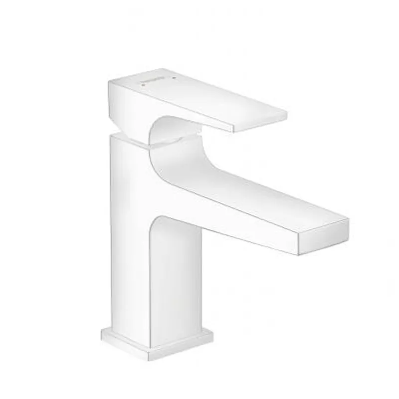 Смеситель для раковины 100, Metropol, однорычажный, с рычаговой рукояткой, со сливным клапаном Push-Open белый матовый 32500700